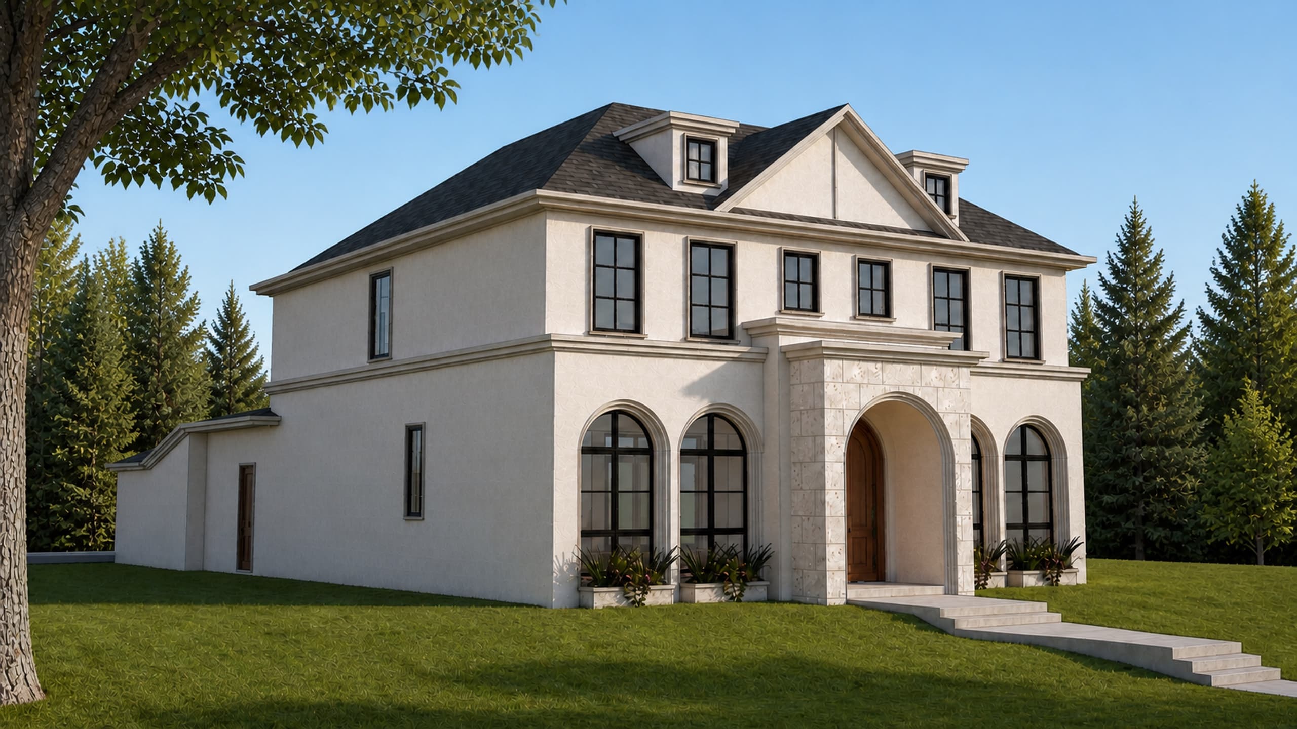 Front-left exterior rendering of the North Glenmore — Langton Drive pre-sale.