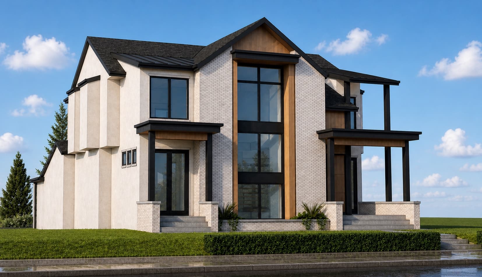 Front-left exterior rendering of the Lakeview — Lloyd Crescent pre-sale.