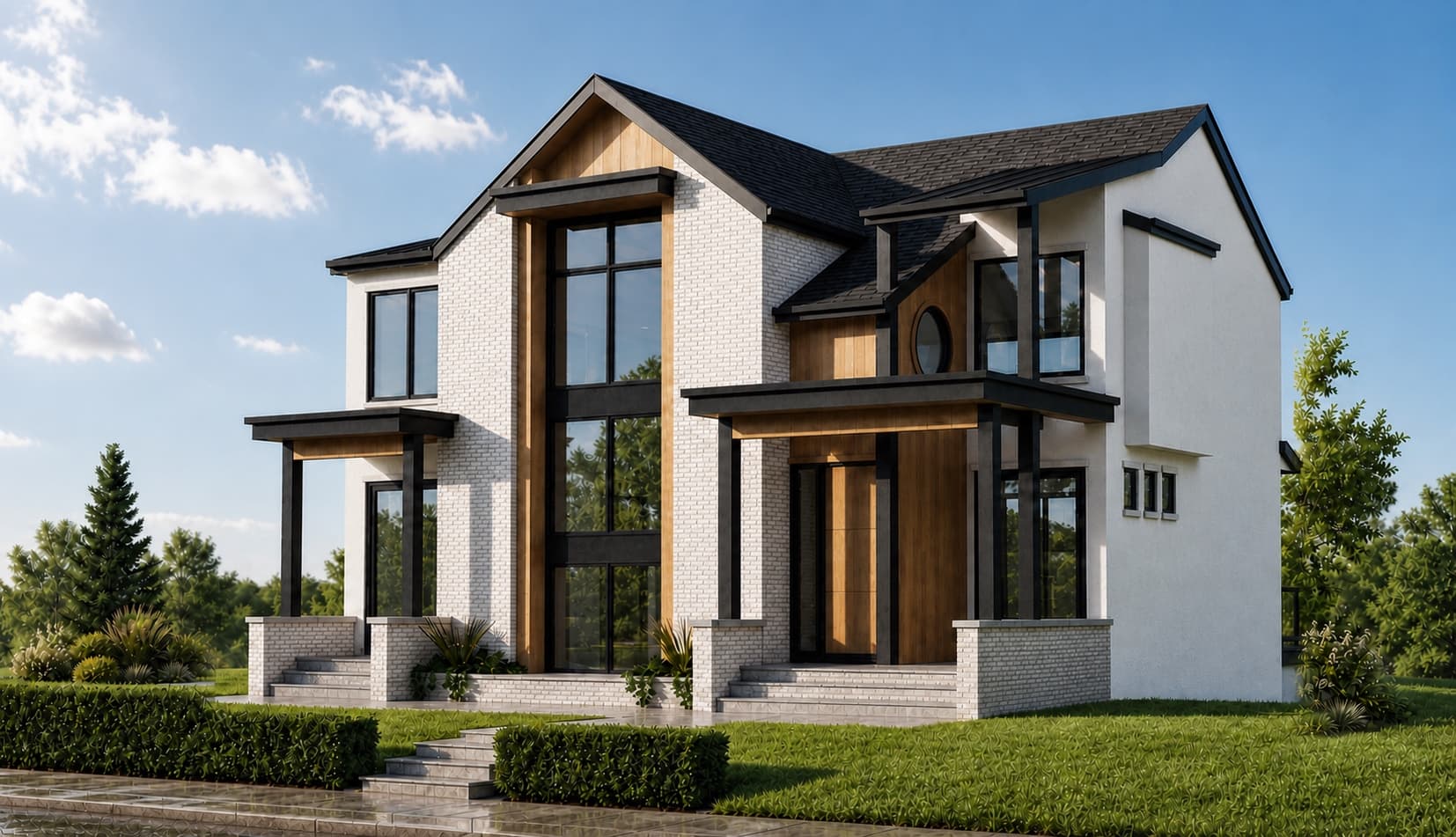 Wide front exterior rendering of the Lakeview — Lloyd Crescent pre-sale in Calgary.