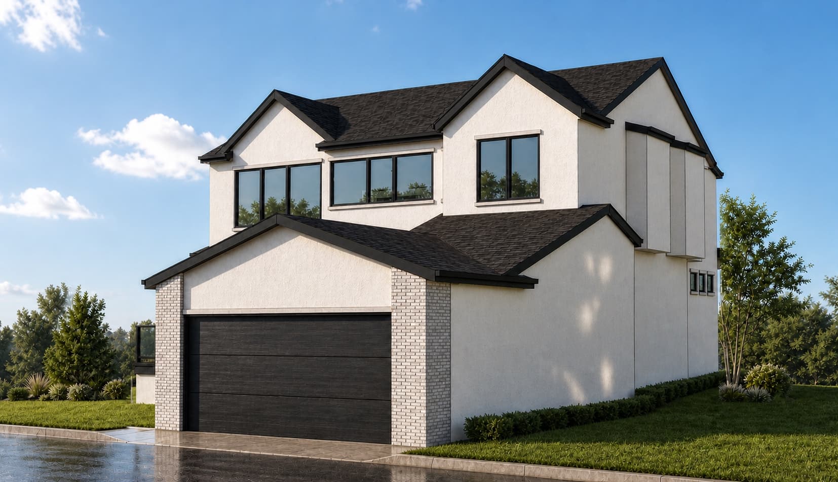 Rear-right exterior rendering of the Lakeview — Lloyd Crescent pre-sale.