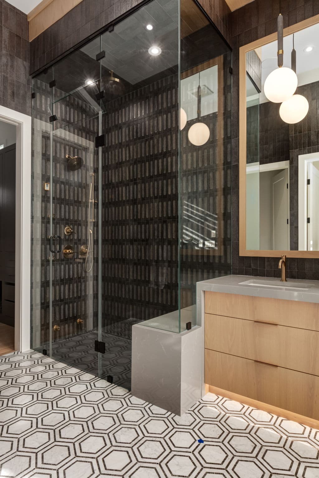 Primary ensuite shower detail in the Lakeview 1 project by Platinum Build Homes in Lakeview, Calgary.