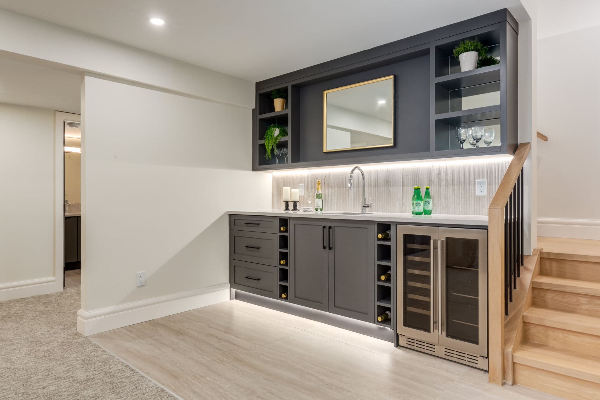 Basement wet bar in the Varsity 1 project by Platinum Build Homes in Varsity, Calgary.