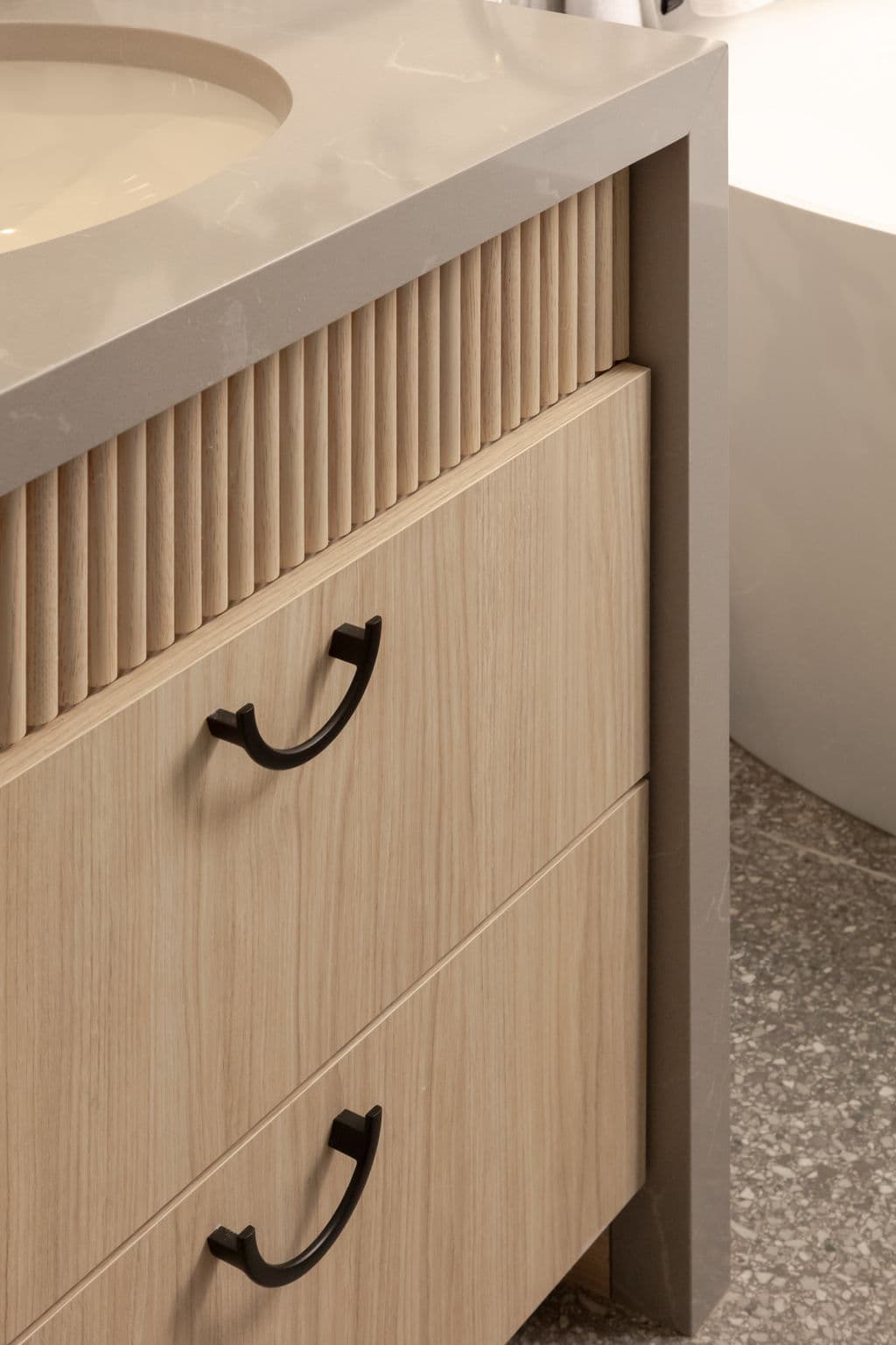 Vanity drawer and millwork detail in the Windsor Park project by Platinum Build Homes in Windsor Park, Calgary.