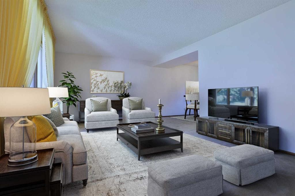 Before view of the Varsity 1 living room prior to renovation by Platinum Build Homes in Calgary.
