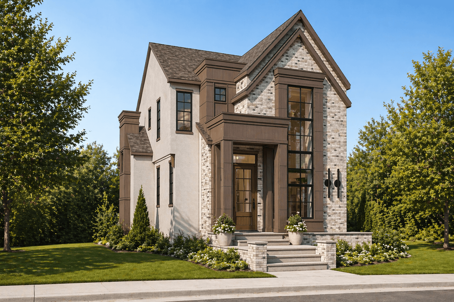 Angled exterior rendering of Lakeview 3, a pre-sale home by Platinum Build Homes in Lakeview, Calgary.
